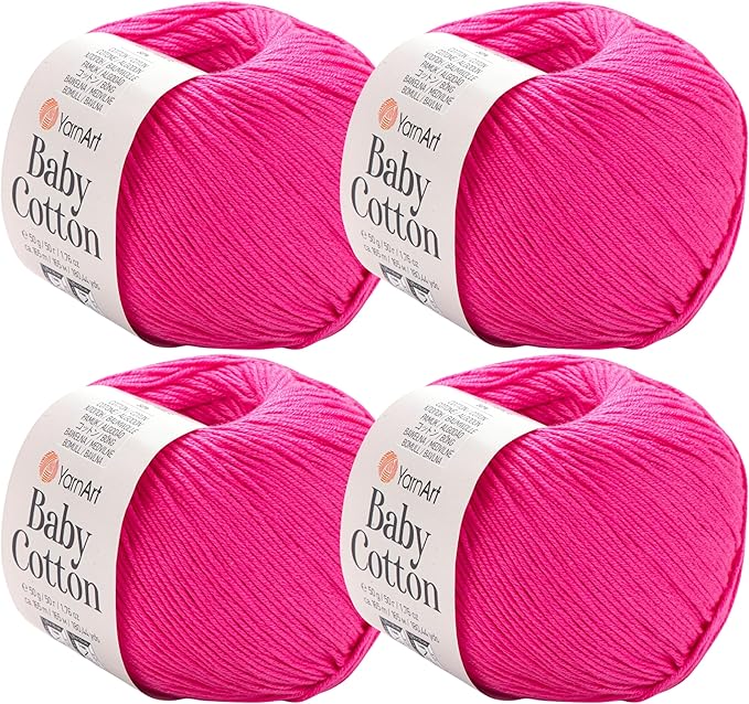 YarnArt Baby Cotton Yarn 4-Pack – Soft Knitting Yarn for Baby & Summer, 50% Cotton 50% Acrylic, 1.76 Oz Each, 180.44 Yds/Skein – Ideal for Amigurumi & Crochet Projects (422)