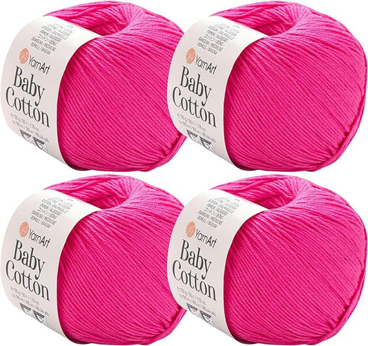YarnArt Baby Cotton Yarn 4-Pack – Soft Knitting Yarn for Baby & Summer, 50% Cotton 50% Acrylic, 1.76 Oz Each, 180.44 Yds/Skein – Ideal for Amigurumi & Crochet Projects (422)