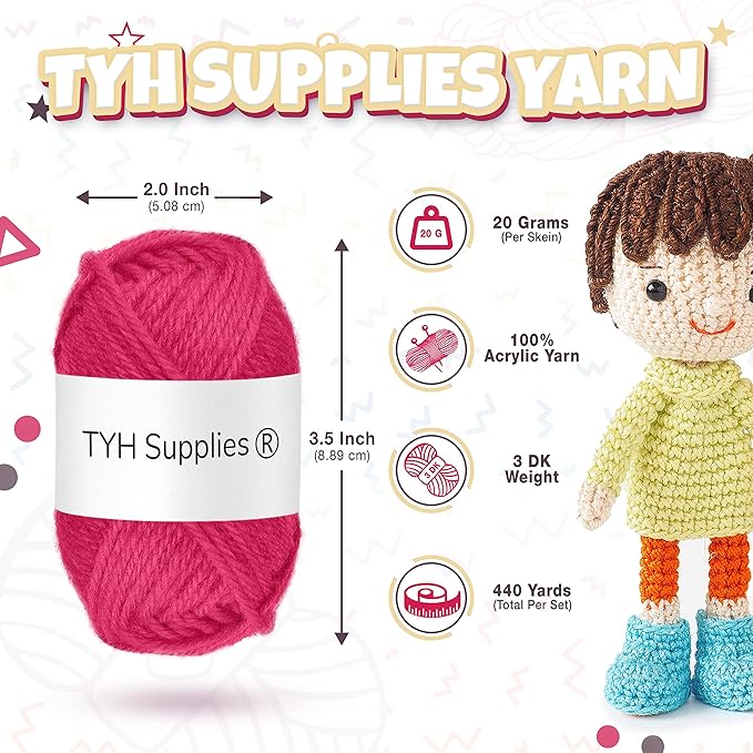 TYH Supplies BCK Collection Acrylic Yarn, 10 DK Light Worsted Mini Skeins for Crocheting & Knitting, Soft Craft Yarn for Amigurumi, Beginners, Small Projects, Curated Multicolor Assortment