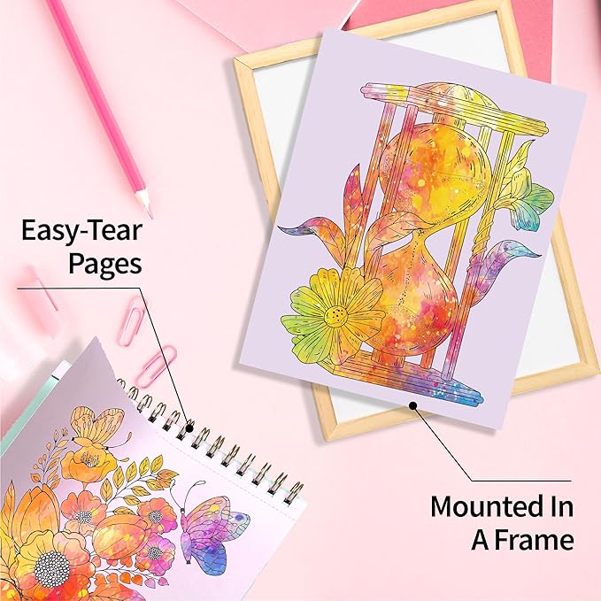 DESECRAFT Flower Coloring Book for Adults Relaxation - Spiral Bound Adult Coloring Book, Anxiety Relief & Stress Relief Gifts for Women 8.5" x 11" Tear Out Pages