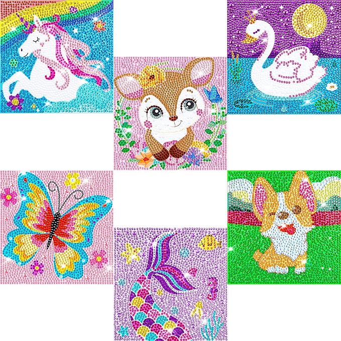 Labeol Diamond Art Kits for Kids Crafts for Girls Ages 6-8-10-12 Easy to DIY Creative Diamond Art Sticker Craft by Numbers Kits for Kids and Adult Beginners (6 Pack Lovely)