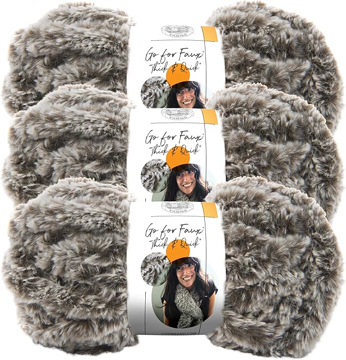 (3 Pack) Lion Brand Yarn Go for Faux Thick & Quick Bulky Yarn, Chow Chow