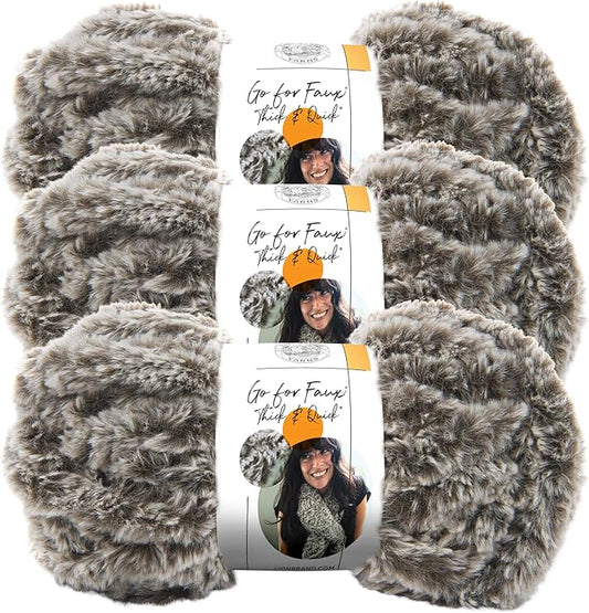(3 Pack) Lion Brand Yarn Go for Faux Thick & Quick Bulky Yarn, Chow Chow