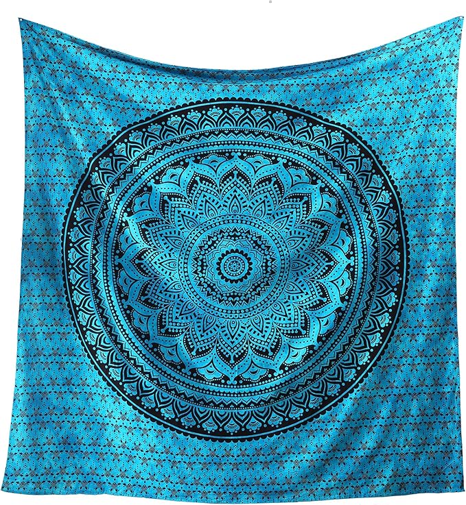 popular handicrafts queen mandala hippie hippy tie dye psychedelic ombre tapestry wall hanging - indian maditation gypsy bohemian dorm room decor tarqouise 81x88 inch