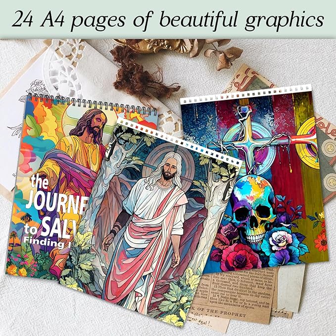 Jesus Coloring Book, Chiristian Coloring Book for Women and Men, Spiral Bound Page One Sided Design, Chiristian Gifts to Relax, Anxiety and Depression 24 Colorful Coloring Pages of Jesus Christ
