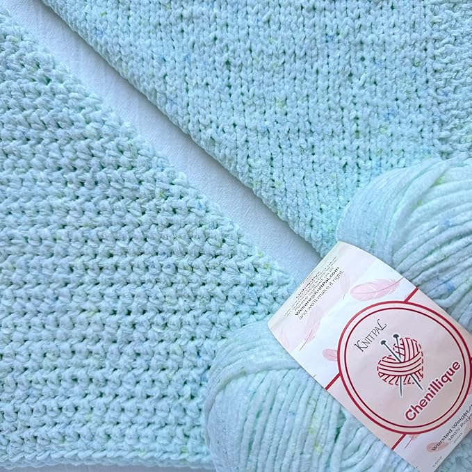 Chenillique Velvet Chenille Yarn for Crocheting, 4-Pack (856Yds / 400G), Free Patterns, Beginners Friendly - Soft Baby Yarn for Knitting Baby Blanket - #4 Medium Worsted Weight - ICY Mint