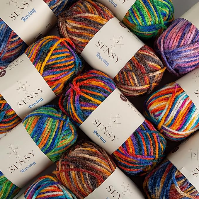 3 Skeins of Sensy Roving Multi Color Yarn, 3.5 oz, 132 Yards, Gauge 5 Bulky (Carnaval)