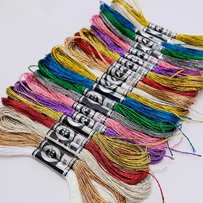 22 Skeins Gold Embroidery Thread Metallic Embroidery Floss Gold Embroidery Skein Threads Glitter Embroidery for DIY Embroidery Thread Crafts,8 m 12 Strands