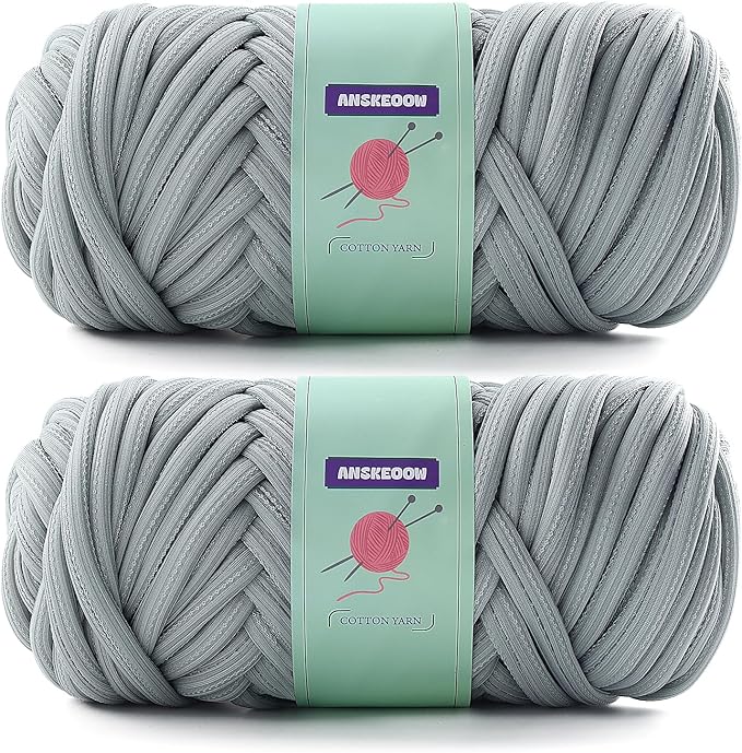 Chunky Yarn for Hand Knitting,Soft Bulky Yarn for Crocheting,Thick Big Twist Tubular Yarn for Making Blanket,Bags,Baskets,Pillows,Pet Nests 1.1lb/500g (2 Skeins Blue Gray)