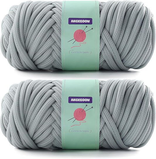 Chunky Yarn for Hand Knitting,Soft Bulky Yarn for Crocheting,Thick Big Twist Tubular Yarn for Making Blanket,Bags,Baskets,Pillows,Pet Nests 1.1lb/500g (2 Skeins Blue Gray)