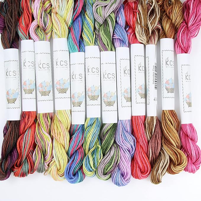 KCS Big skeins of 25 Meters Size 25 Color Variegated Cross Stitch Stranded Threads,12 skeins,16