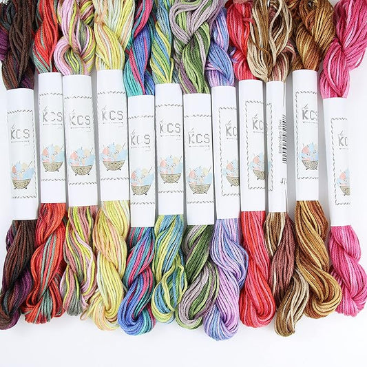 KCS Big skeins of 25 Meters Size 25 Color Variegated Cross Stitch Stranded Threads,12 skeins,16