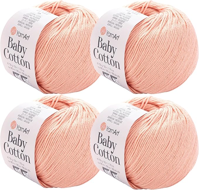 YarnArt Baby Cotton Yarn 4-Pack – Soft Knitting Yarn for Baby & Summer, 50% Cotton 50% Acrylic, 1.76 Oz Each, 180.44 Yds/Skein – Ideal for Amigurumi & Crochet Projects (412)