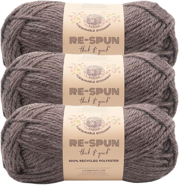 Lion Brand Yarn, Re-Spun Thick & Quick Super Bulky Yarn for Knitting, Crochet, and Crafts, Espresso, 3 Pack, Soft Fiber for Chunky Blankets, Bulky Throws, and Cozy Sweaters