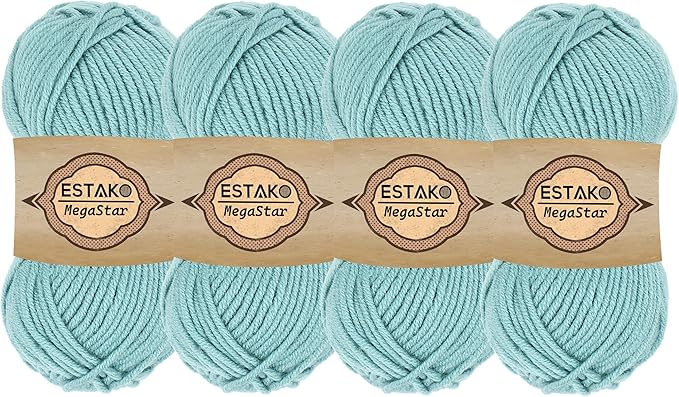 Estako Megastar, (4 Skeins Pack) 75% Acrylic 25% Wool Yarn, Soft, Chunky Bulky Weight #5 for Crochet and Knitting (4 x 3.52 Oz) / (4 x 120 Yrds) (64064 - Mint)