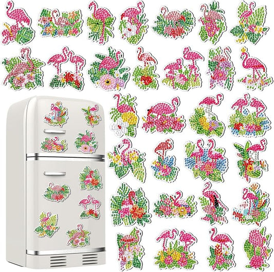 30 Pcs Summer Diamond Art Painting Magnets Flamingo Fridge Magnetic Diamond Art Painting Kits Flamingo Fridge Sticker Magnet DIY Craft for Adult Beginner Gifts Toy Home Office Decors