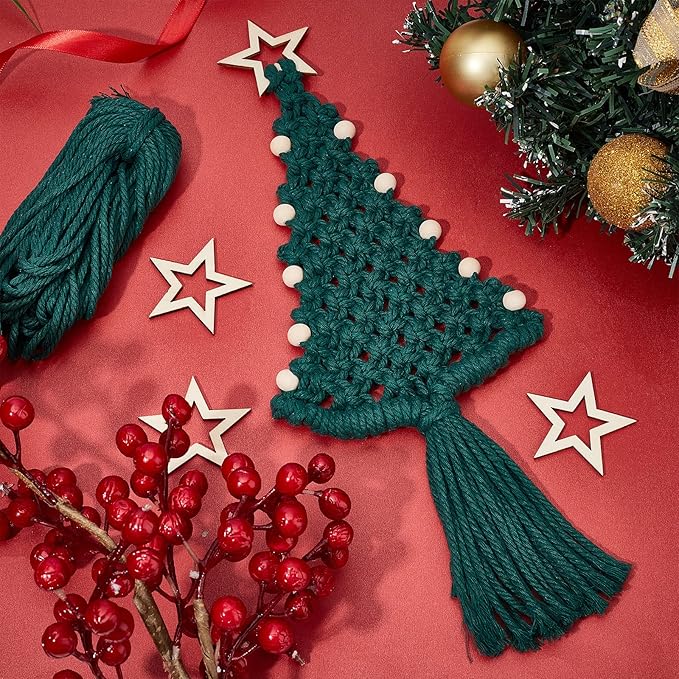 FREEBLOSS 4 Set Christmas Tree Macrame DIY Kit for Beginners Christmas Tree Hanging Ornaments for Holiday Wall Hanging, Come with Step by Step Tutorial