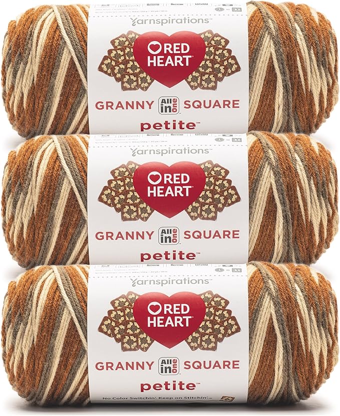 Red Heart All in One Granny Square Petite Mocha Yarn - 3 Pack of 250g/8.8oz - 100% Acrylic - #4 Worsted (Medium) - 440 Yards - Knitting/Crochet