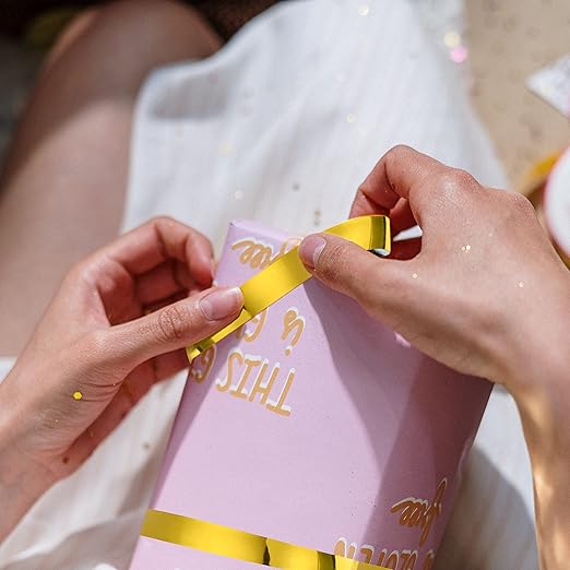 3 Rolls Tape, Self Adhesive Metalized Polyester Film Tape, Washi Tape for Gift Packaging Detailing Accent Walls Graphic Arts for Cars and Boats Trim, 3 Sizes (Gold)