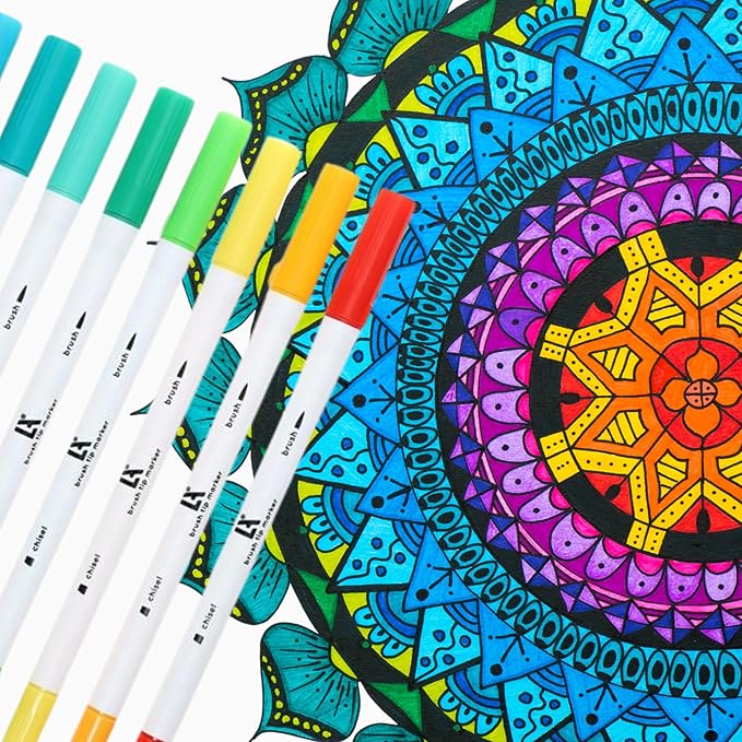LEISURE ARTS Dual Tip Marker Brush/Chisel, Rainbow, 12Pc, Coloring Markers, Coloring Markers For Adults, Art Markers, Marker Set, Adult Book Markers