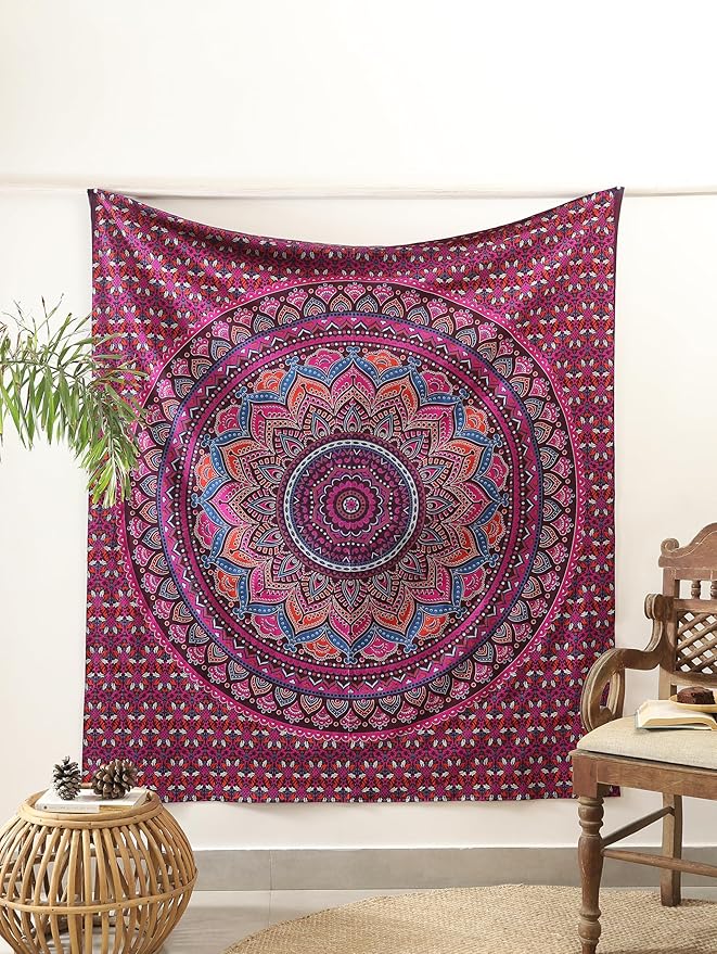 popular handicrafts mandala hippie psychedelic ombre tapestry wall hanging - indian maditation gypsy bohemian hippy dorm room decor purple wine 60x54 inch