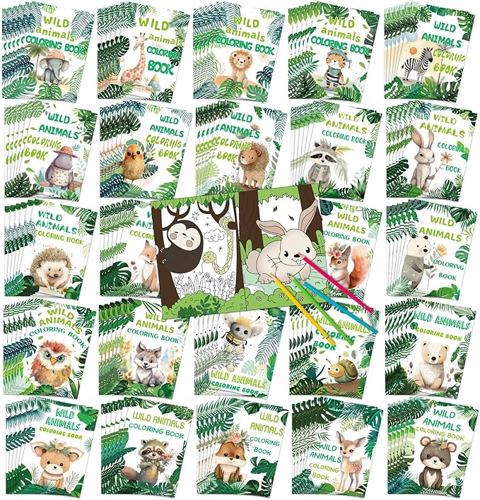 iliful 144 Pcs Wild Animals Coloring Book Bulk DIY Art Stress Relief Drawing Book with Wildlife Patterns for Adults, Party Favors, Goodie Bag Filler and Holiday Gifts