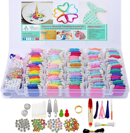 Athena's Elements 276Pcs Embroidery Kit, Cross Stitch Kits, Friendship Bracelet String Kit with Organizer Box-Included 100pcs Friendship Bracelet Floss Thread, Cross Stitch Kits, Gifts