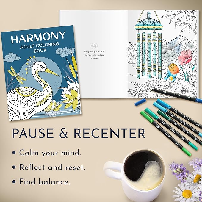 RYVE Mandala Coloring Book for Adults (2 Pack) – 60 Unique Mandalas for Relaxation, Anxiety & Stress Relief – Mindfulness Adult Coloring Book for Women & Men, Inspirational Gifts for Women