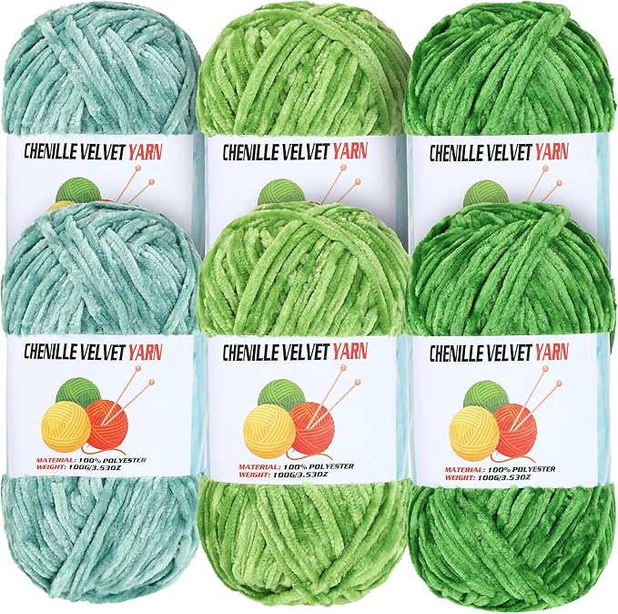 6 * 100g Velvet Chenille Chunky Yarn, Handcrafts Weaving Soft Chenille for Crocheting Clearance, Used for Making Baby Yarn Blanket, Clothes, Knitting Creations (D)