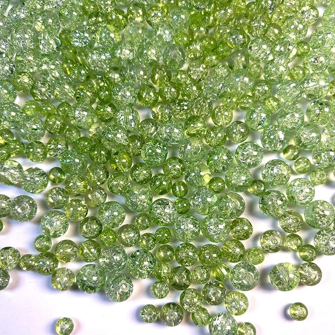 Glass Beads for Jewelry Making, 315Pcs Crackle Round 6/8/10mm Crystal Beads for Bracelet Craft Necklace Earring Making Wine Charms Wind Chimes, Apple Green Color