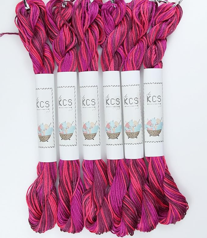 KCS Big skeins of 25 Meters Size 25 Color Variegated Cross Stitch Stranded Threads,6 skeins,4210