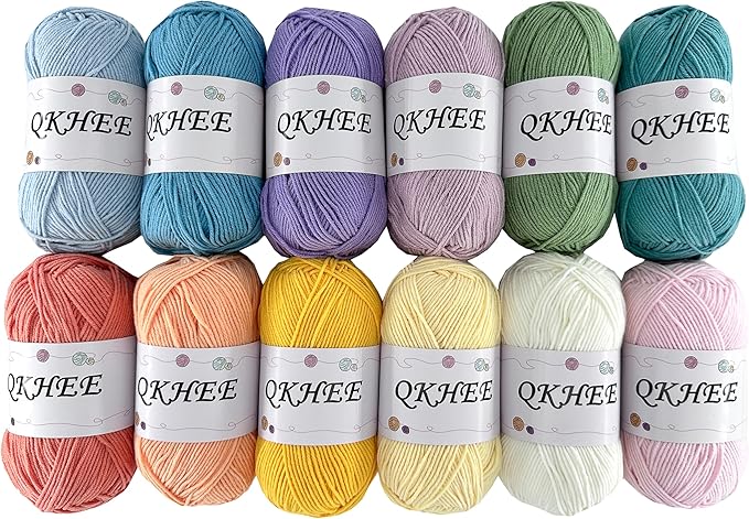 Yarn for Crocheting and Knitting 12 * 1.76 Oz (50G) /195yd, Fine/Fingering Weight (1), 60% Cotton 40% Acrylic Soft Yarn kit for Making Granny Squares and amigurumi (Spring)