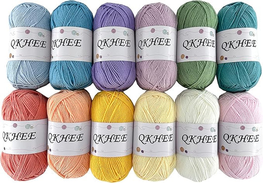 Yarn for Crocheting and Knitting 12 * 1.76 Oz (50G) /195yd, Fine/Fingering Weight (1), 60% Cotton 40% Acrylic Soft Yarn kit for Making Granny Squares and amigurumi (Spring)