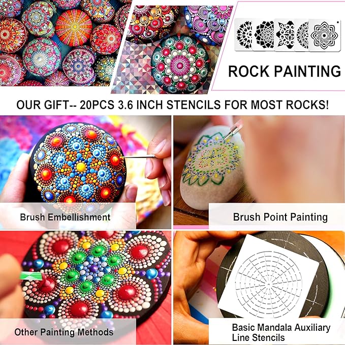 Mandala Dotting Tools,Augshy 58PCS Dot Painting Tools Set Rock Painting Supplies with a Blue Zipper Waterproof Storage Bag for Painting Rocks