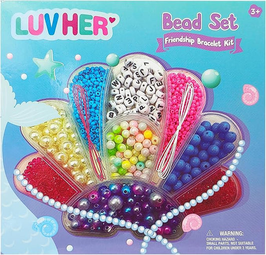 luv her beading kits - necklace making kit & diy friendship bracelet kit for girls - includes 60x 6mm verbiage, 8mm pearl beads & more - jewelry making craft kit for kids ages 6+