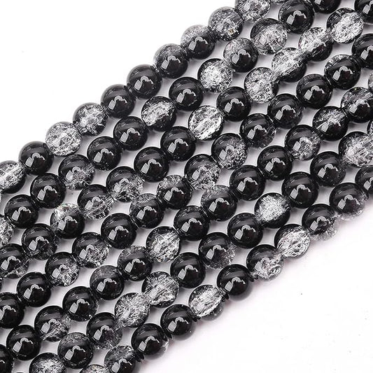 200PCs 8mm Black Crackle Glass Beads Bulk, Round Smooth Hole Glass Crystal Beads for Jewelry Making, DIY Bracelets, Necklaces, Bag Charms, Keychains and Craft Projects