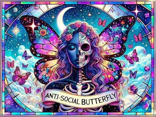 igoodom Diamond Art Kits for Adults, Sugar Skull Diamond Painting Kit, Full Drill Round Butterfly Diamond Art Kits, DIY Gem Art and Crafts for Home Wall Decor Gift 16x12inch