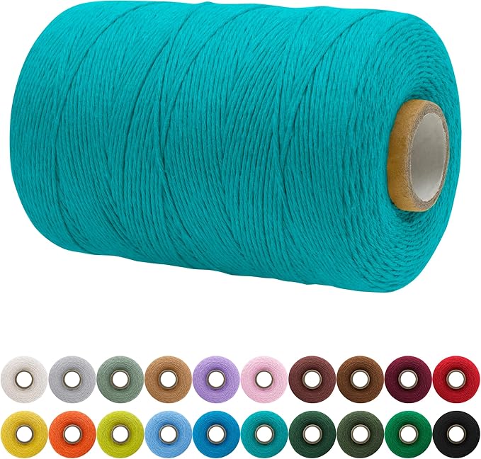 JeogYong Single Strand Macrame Cord 1mm x 426 Yards (1279 Feet) Soft Cotton Rope Macrame Yarn 1 mm Macrame Cord, Macrame Supplies for Crafts Wall Hangings Plant Hangers Decorations (Peacock Blue)