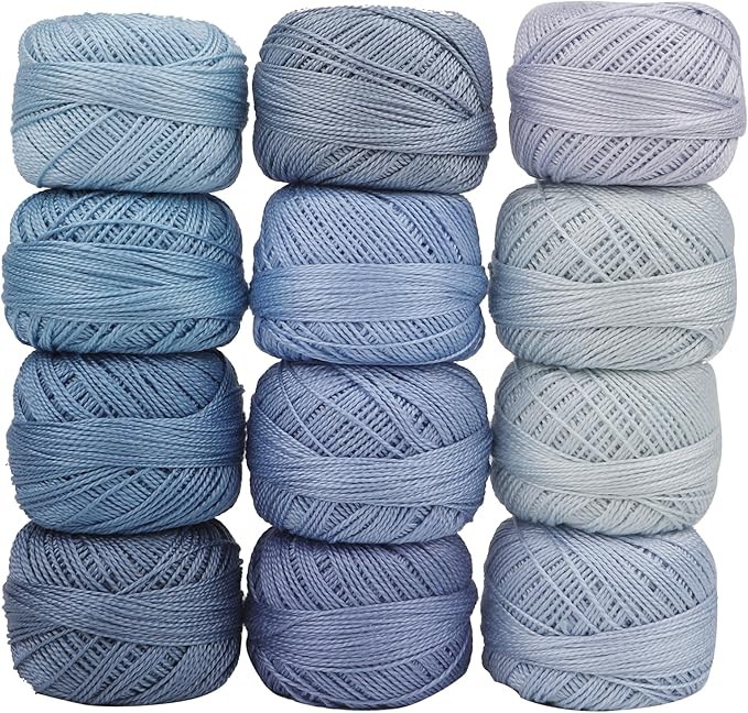 Size 8 Double Mercerized Egyptian Long Staple Cotton Pearl Thread 12 Gradient Colors per Box 5 Grams Ball Rainbow Color Embroidery Thread for Crochet Cross Stitch Hand Embroidery (12G)