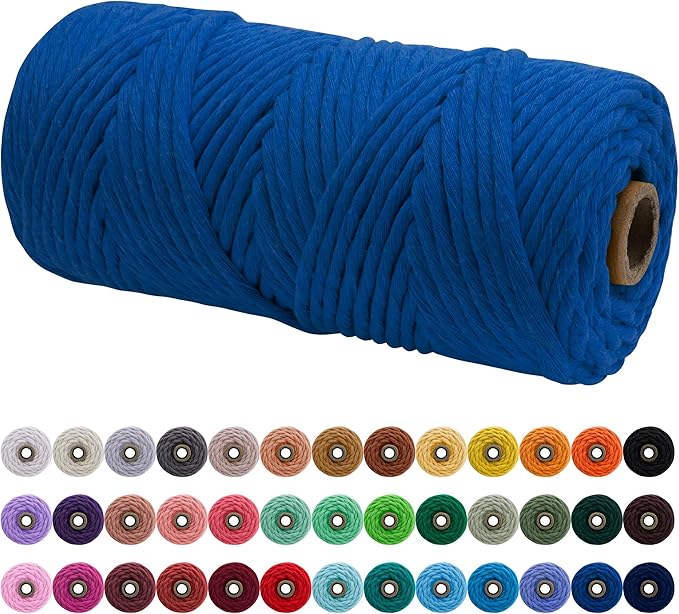 JeogYong Single Strand Macrame Cord 4mm x 109 Yards (328 Feet) Soft Cotton Rope Macrame Yarn 4 mm Macrame Cord, Macrame Supplies for Crafts Wall Hangings Plant Hangers Decorations (Navy Blue)