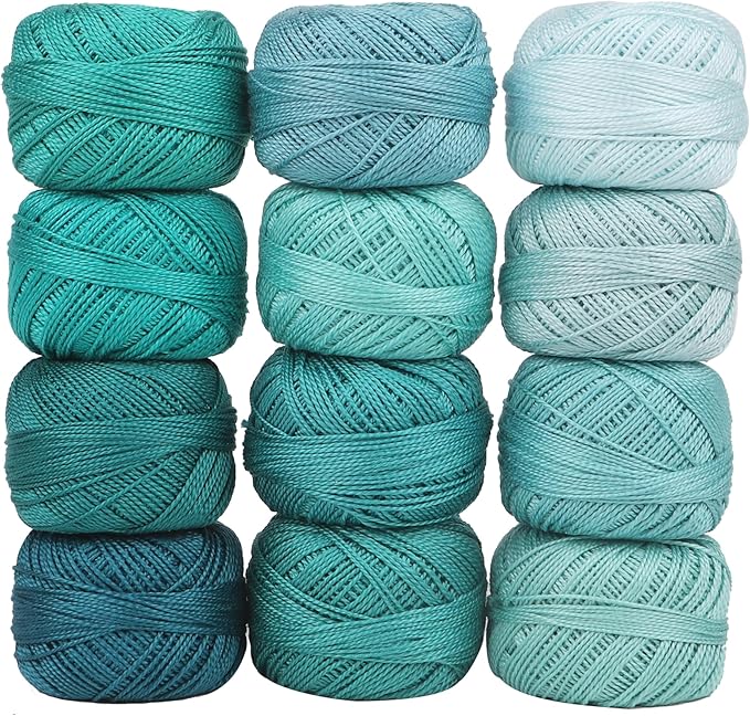 Size 8 Double Mercerized Egyptian Long Staple Cotton Pearl Thread 12 Gradient Colors per Box 5 Grams Ball Rainbow Color Embroidery Thread for Crochet Cross Stitch Hand Embroidery (12J)