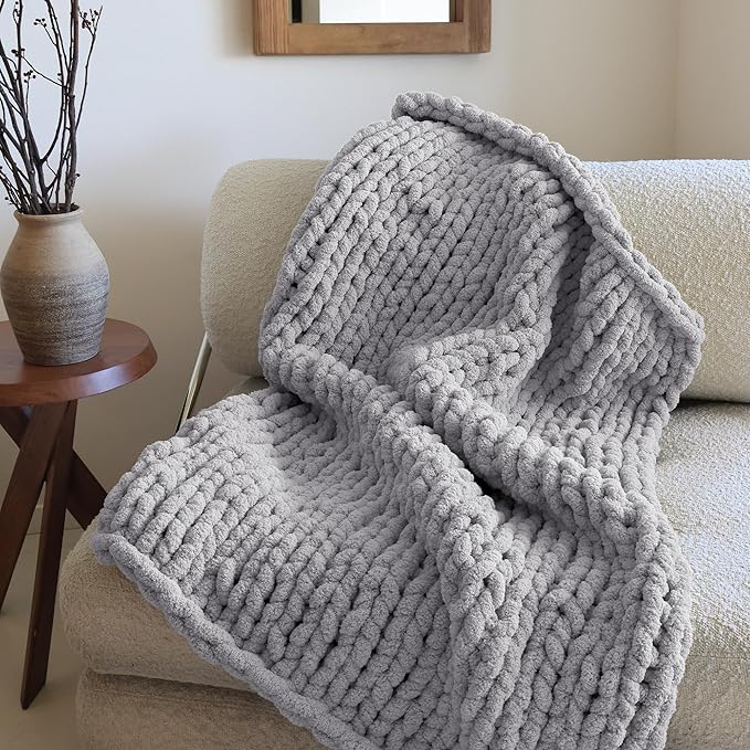 Jumbo Chenille Chunky Yarn for Crocheting - Super Bulky Fluffy Chunky Yarn for Hand Knitting - Extra Thick Soft Blanket Big Yarn 12 Jumbo Pack (27yds,8 oz Each Skein)