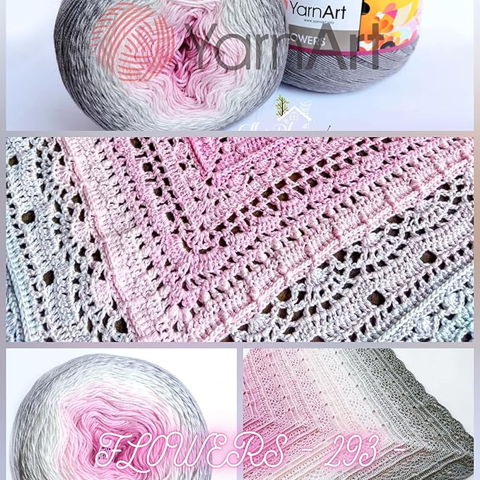YarnArt Flowers – Gradient Cotton Acrylic Blend, 250g (8.8 oz), 1094 yds, Lightweight Sport Yarn for Crochet, Knitting, Shawls, Summer Projects (293)