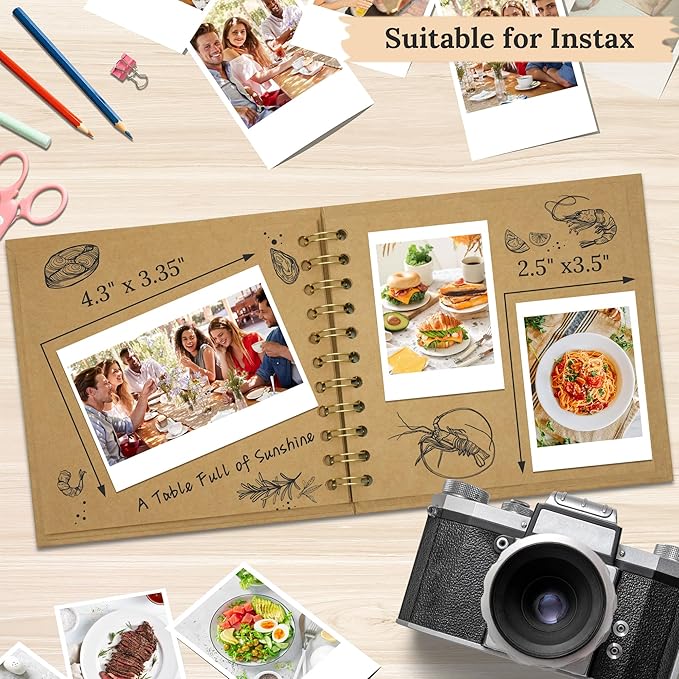 Polaroid Scrapbook Photo Album, 6.3"x6.3" DIY Scrapbook Album Hardcover Kraft Paper with 20 Sheets 40 Pages, Stylish Memory Book for Wedding, Anniervsary, Family, Travel, Khaki