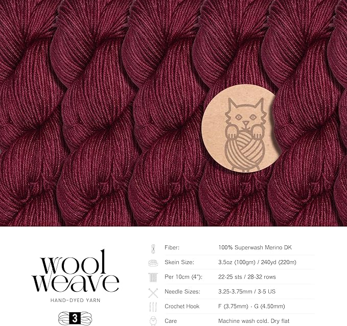 Superwash Merino Wool Yarn for Knitting & Crocheting - Premium Hand Dyed, 100gr, 240 Yards, Dk Weight - Luxurious, Soft & Durable Dark Red Yarn
