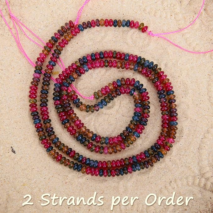 2 Strands (300PCs) Colorful Tourmaline Rondelle Beads, 2 * 4mm Gemstone Loose Spacer Abacus Disk Beads for DIY Bracelet Necklace Earrings Jewelry Making, Craft Supplies Beading Kit