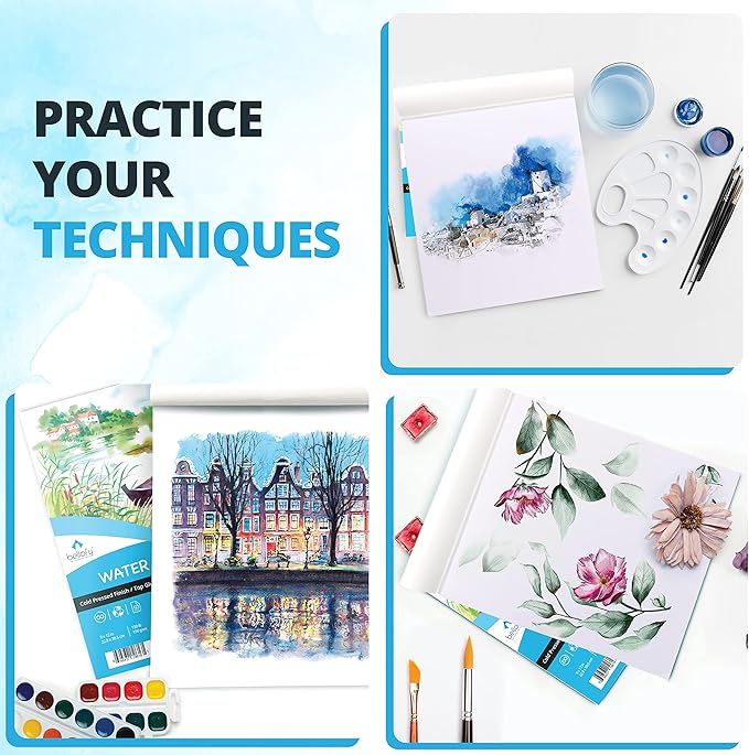 Bellofy 2X Watercolor Paper Pad, 100 Sheets, 9x12 Inches | Ideal for Kids, Artists & Beginners Love | Watercolor Sketchbook for Watercoloring Techniques | Great Gift Idea