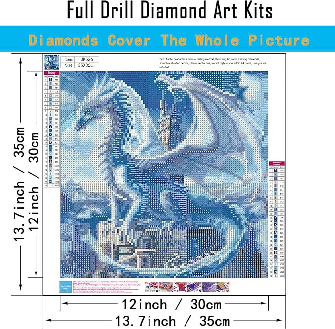 5D Ice Dragon Diamond Art Kits for Adults Beginners, DIY 5D Full Round Drill Diamond Painting Kits Sky King, Paint by Diamonds Dot Gem Art Crystal White Dragon Easy,Home Wall Decor 13.7 X 13.7 Inch