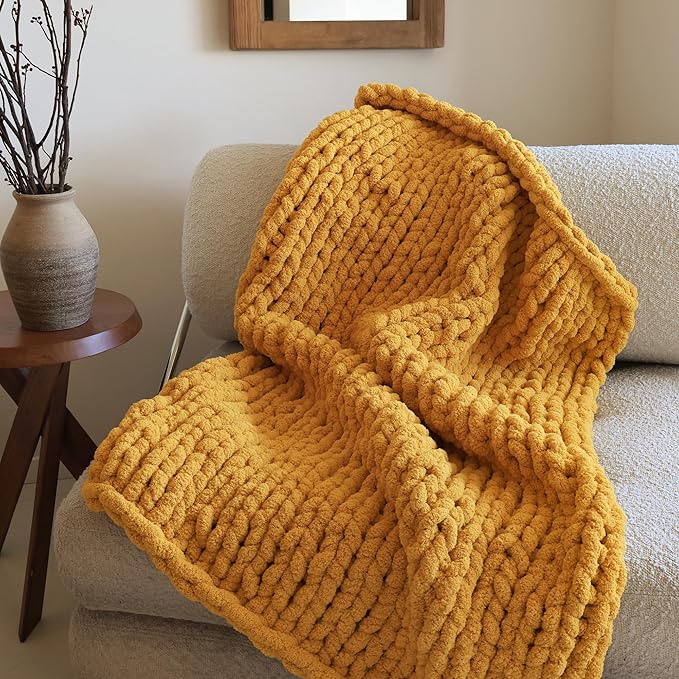 Jumbo Chunky Yarn for Hand Knitting - Super Thick Chenille Chunky Yarn for Crocheting - Extra Soft Bulky Fluffy Blanket Big Yarn 8 Jumbo Pack (27yds,8 oz Each Skein) Mustard Yellow