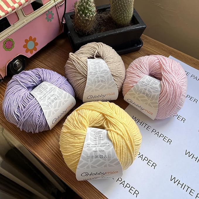 Cotton Yarn Kit - 4 Multicolor Balls Soft Sport Weight Yarn for Crochet & Amigurumi - 50g / 175yds Each & 10 Stitch Markers (H12 - Pastel-4)